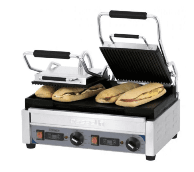 Grill Panini double Premium Rainurée - Lisse avec minuteur CASSELIN CGP2RLPT     