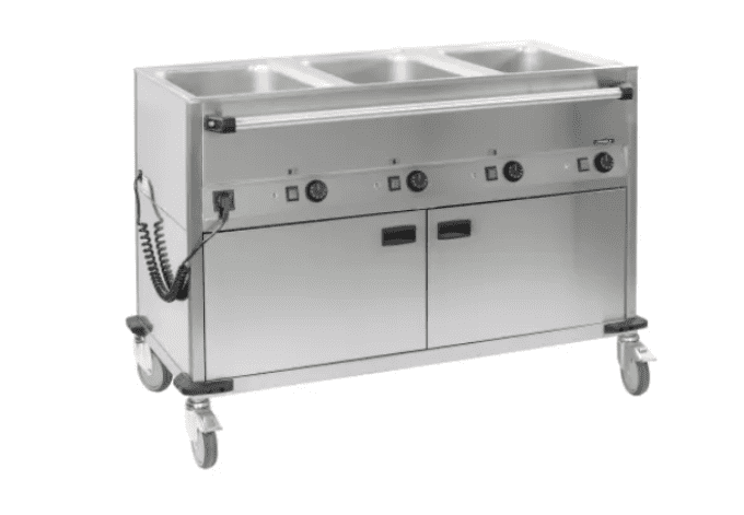 Chariot bain-marie à eau 3xGN 1/1 avec soubassement chauffant horizontal CASSELIN CCBM3CH